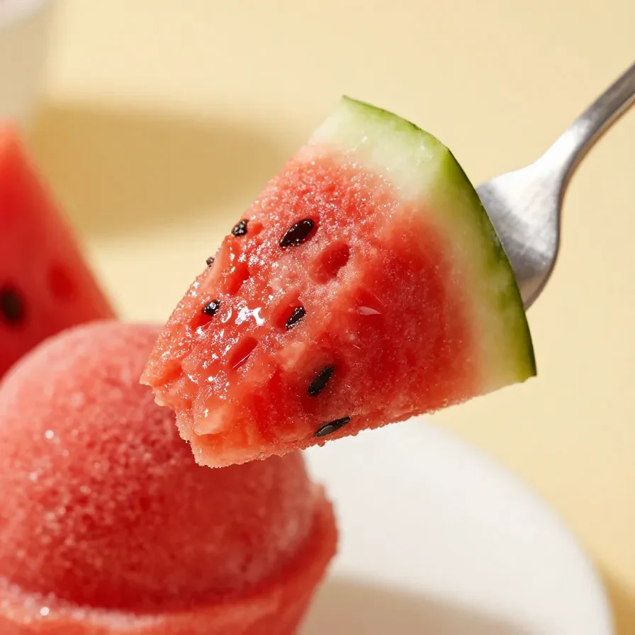 A bowl of vibrant watermelon sorbet served with fresh mint leaves.
