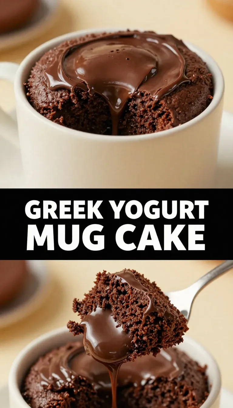 A freshly made Greek yogurt mug cake cooked in a microwave, topped with berries.