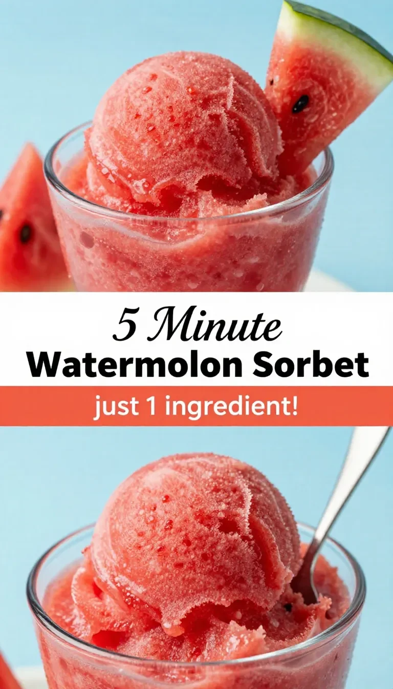 A scoop of vibrant pink watermelon sorbet served in a bowl.