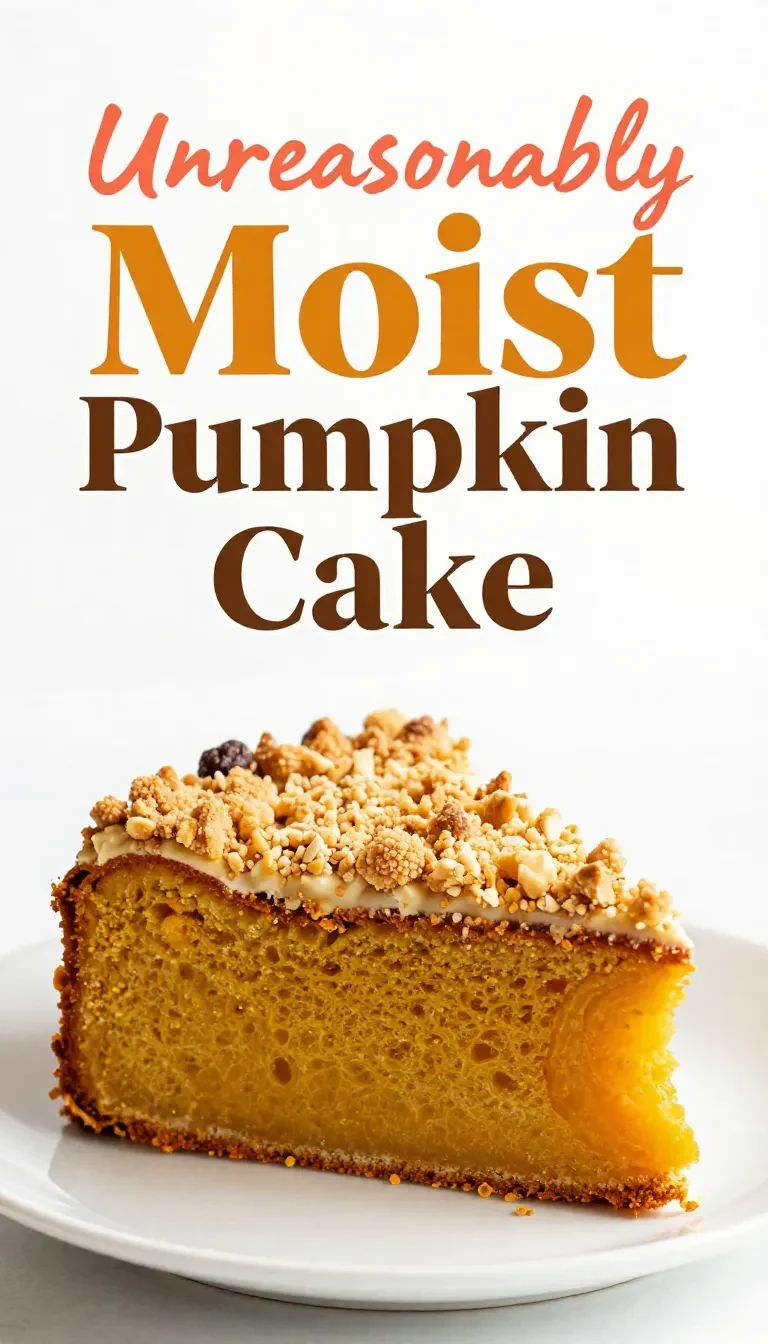 A slice of pumpkin crunch cake topped with cream cheese frosting on a white plate.
