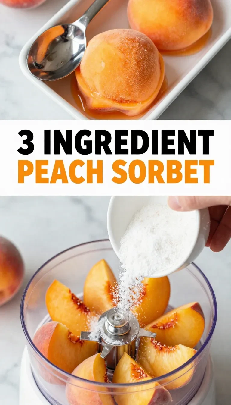 A bowl of homemade peach sorbet served with fresh peach slices.