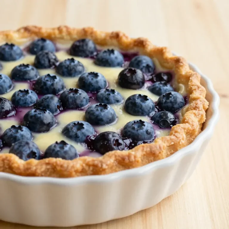 High Protein Blueberry Cottage Cheese Bake A baked dish featuring cottage cheese, blueberries, and a golden crust, served in a white ceramic dish.