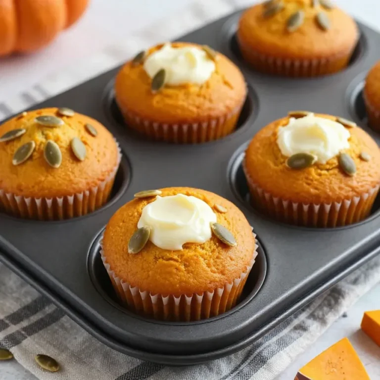 Pumpkin Cream Cheese Muffins A close-up of freshly baked pumpkin cream cheese muffins on a wooden table.