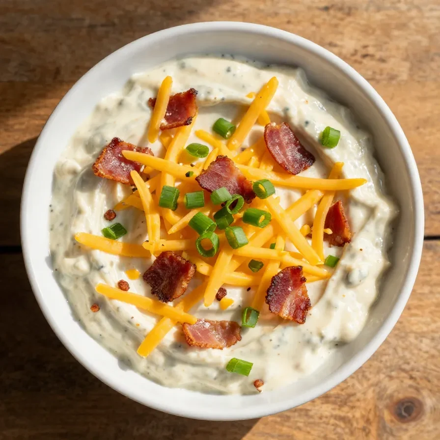 A bowl of creamy Million Dollar Crack Dip surrounded by fresh tortilla chips.