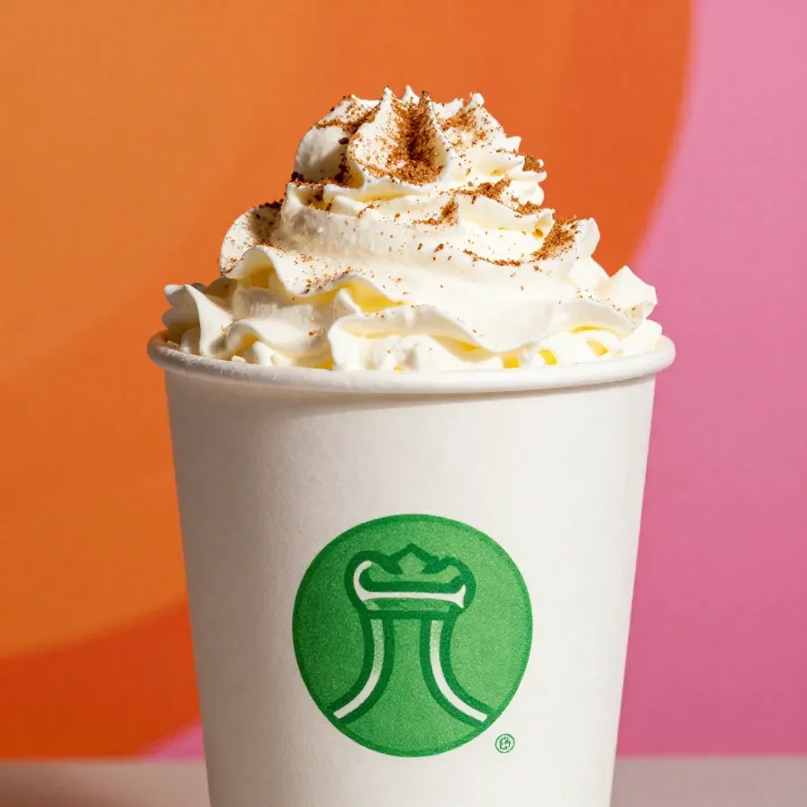 A glass mug filled with a frothy skinny pumpkin spice latte topped with cinnamon.