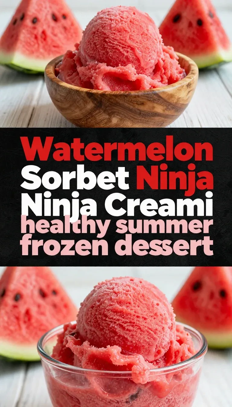 A bowl of vibrant pink watermelon sorbet served in a glass dish, made using the Ninja Creami machine.