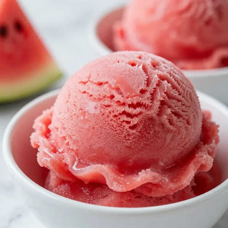 A bowl of refreshing summer watermelon sorbet served with mint leaves.