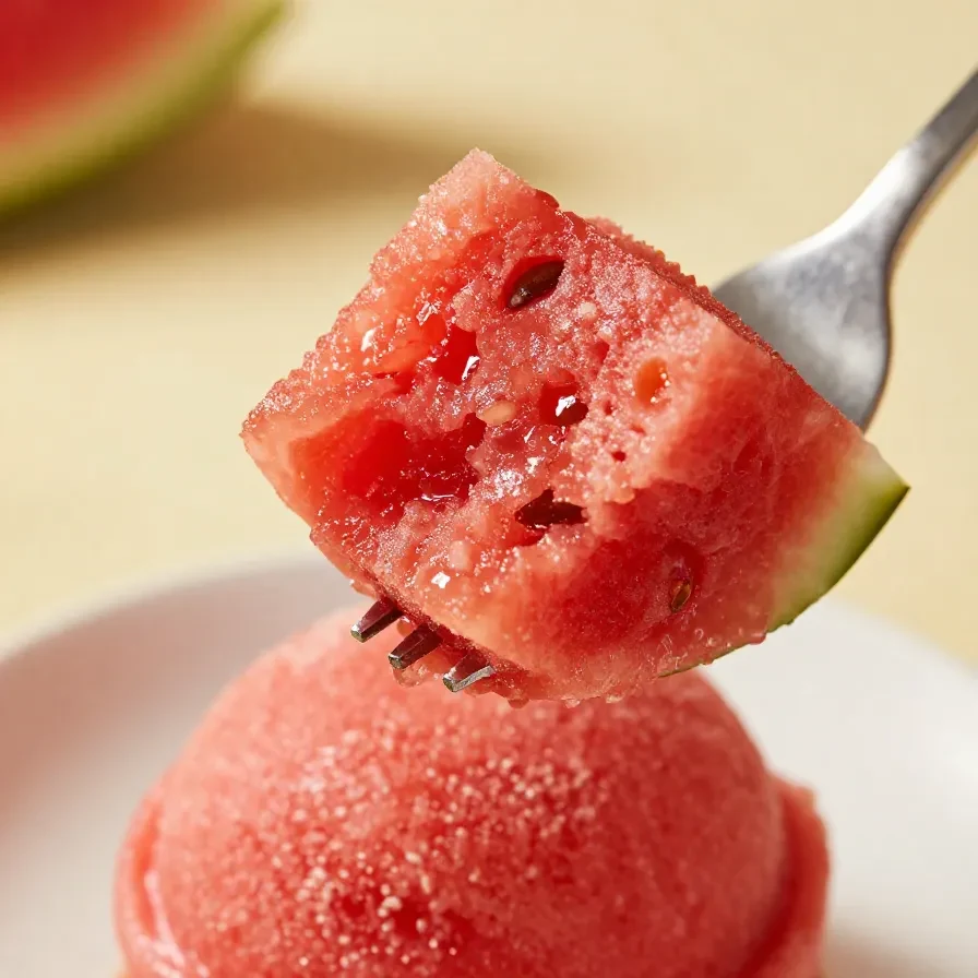A bowl of vibrant pink sugar-free watermelon sorbet garnished with fresh mint leaves.