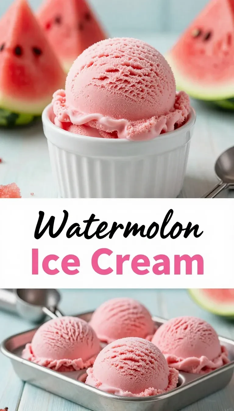 A bowl of homemade watermelon ice cream served with fresh watermelon slices.