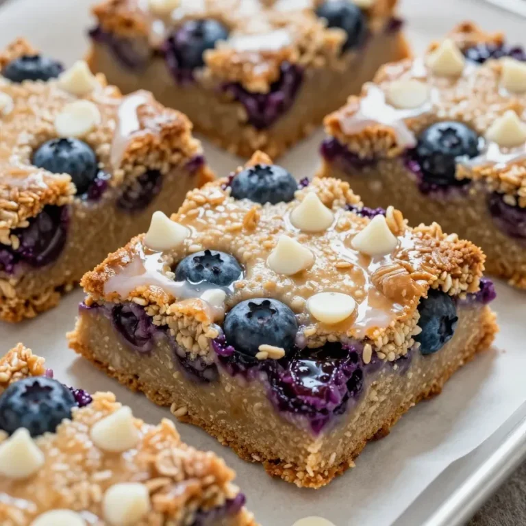 A freshly baked blueberry breakfast casserole served in a white dish.