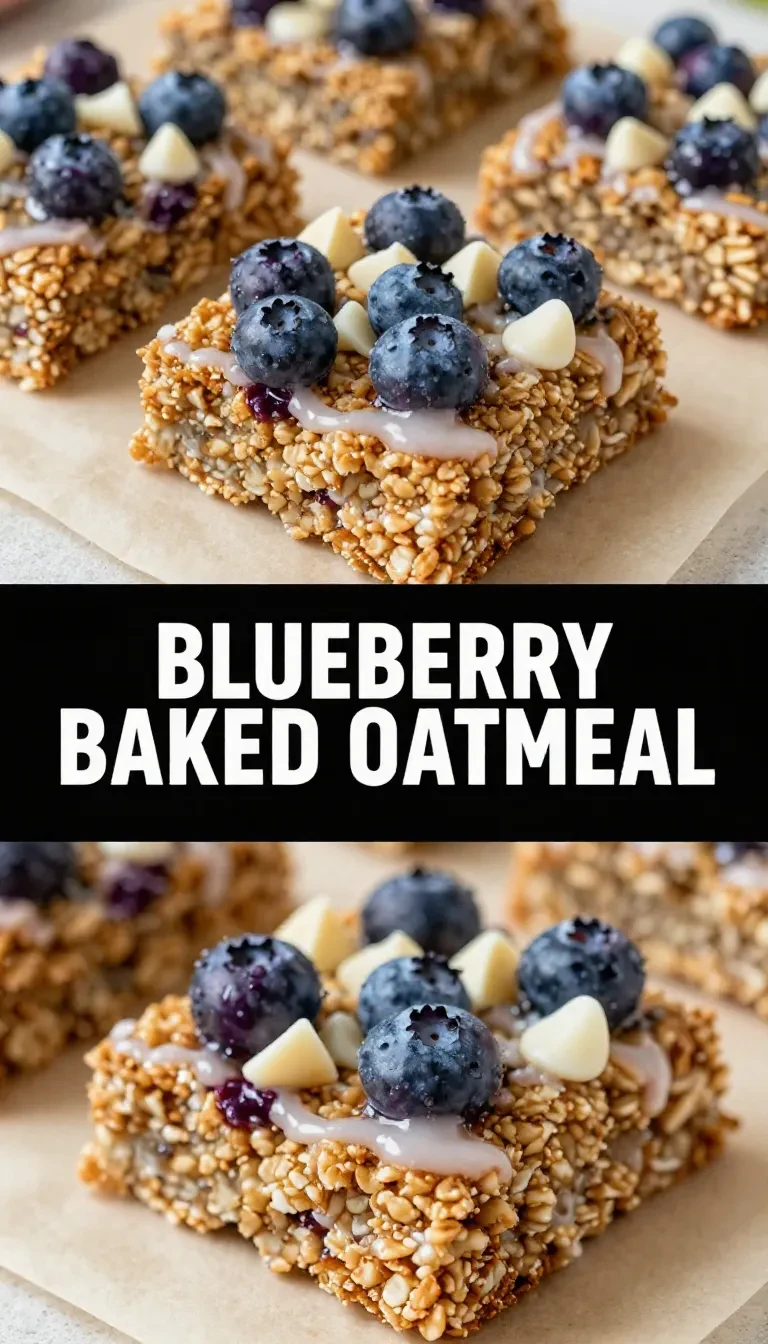 A freshly baked blueberry breakfast casserole served in a white dish.