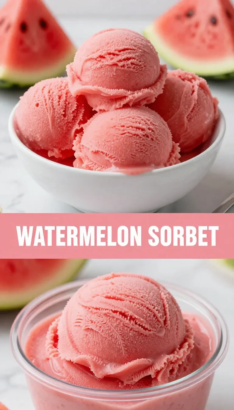 A bowl of vibrant pink watermelon sorbet garnished with fresh mint leaves.