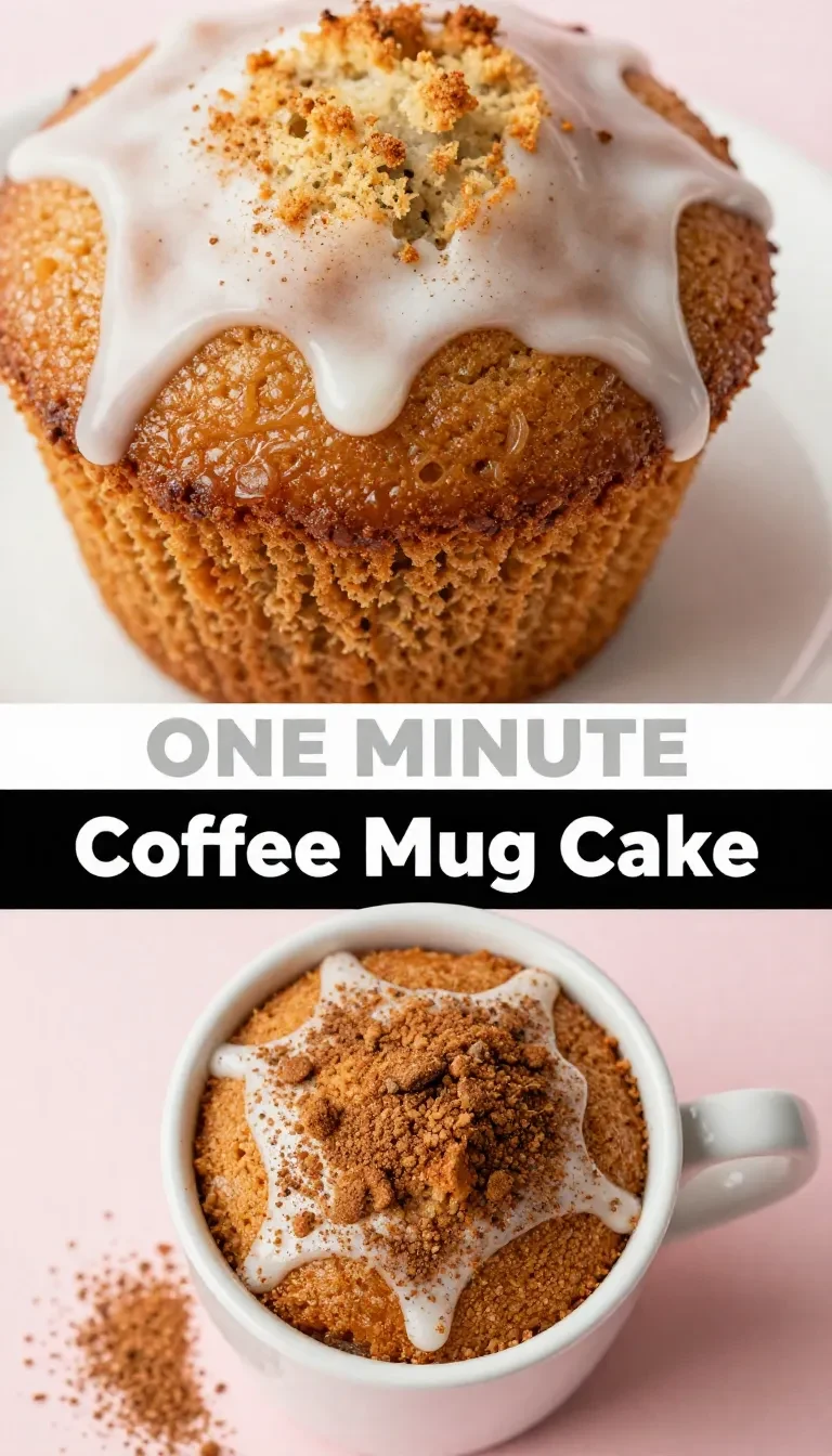 A freshly baked coffee cake in a mug, topped with cinnamon and sugar.