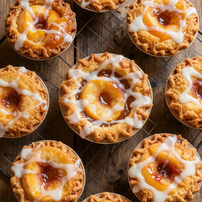 Golden fried peach pies made with canned biscuits, served on a white plate.