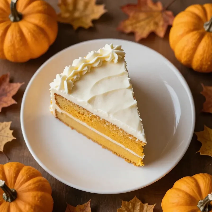A freshly baked magic pumpkin cake topped with cream cheese frosting and cinnamon sprinkles.