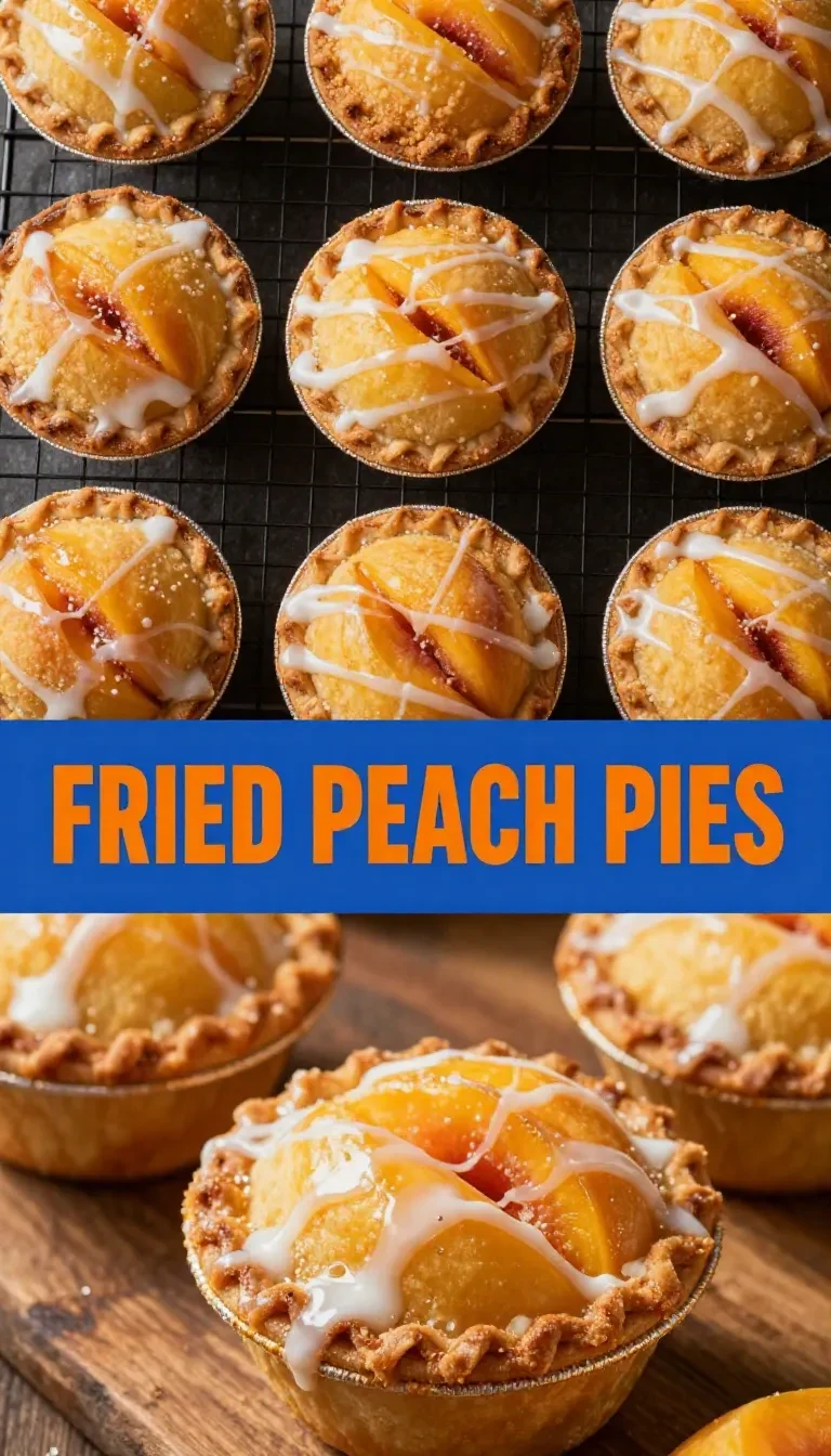 Golden fried peach pies made with canned biscuits, served on a white plate.
