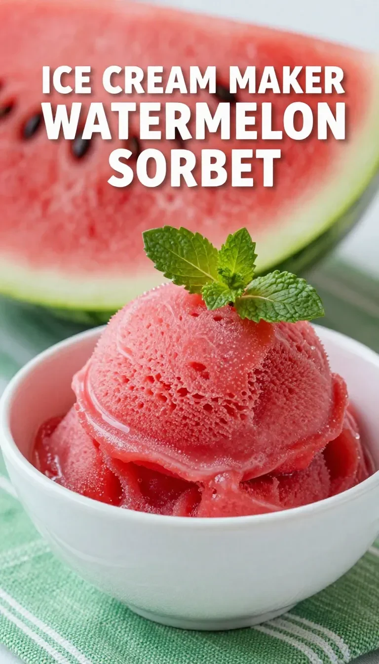 A bowl of vibrant pink watermelon sorbet served with fresh mint leaves.