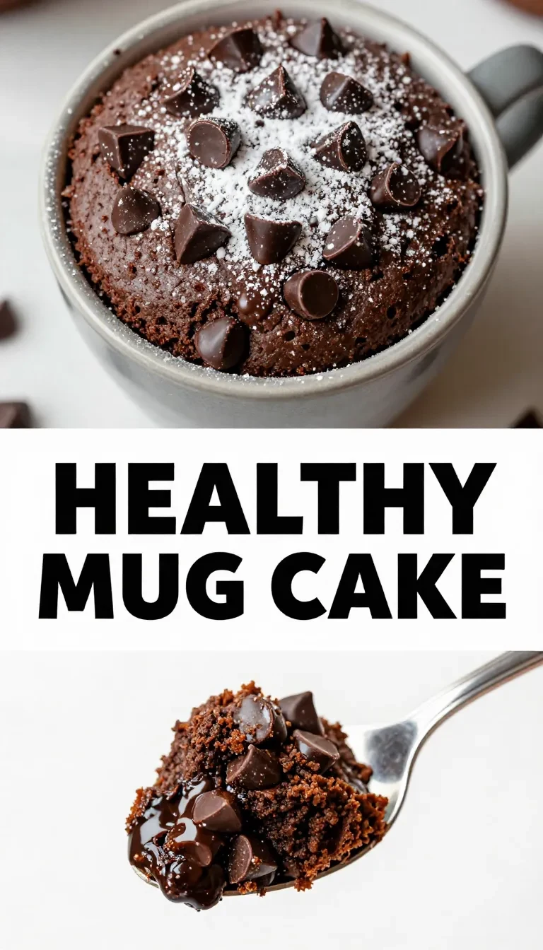 A freshly baked healthy mug cake topped with fresh berries and a drizzle of honey.
