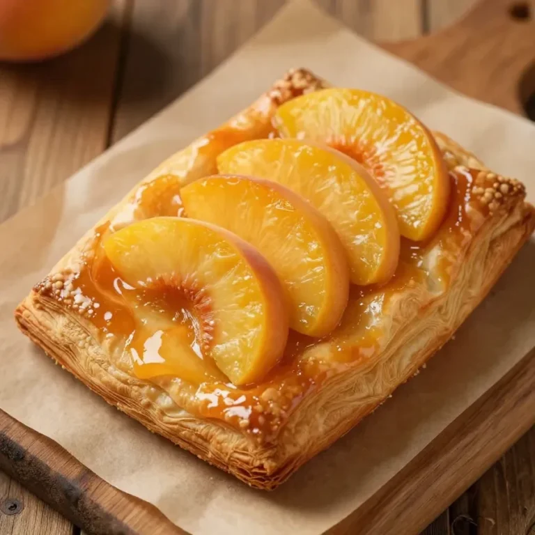 Close-up of mini peach and cream cheese tarts arranged on a white plate.