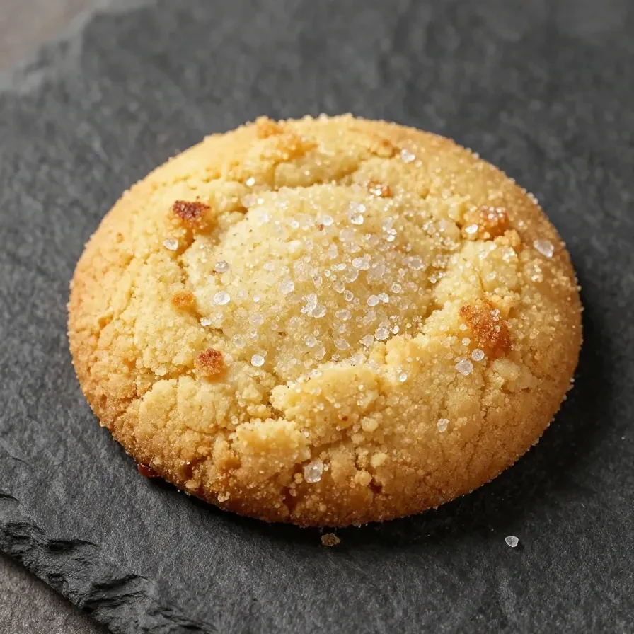 A plate of freshly baked golden butter cookies arranged neatly on a wooden table.