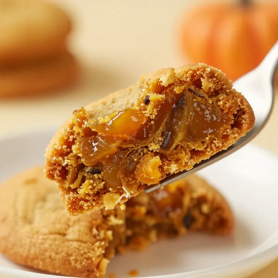 Close-up of chewy pumpkin cookies stacked on a plate.