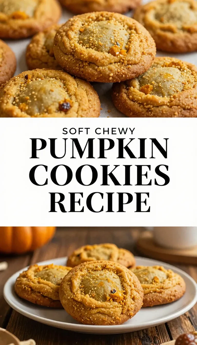 Close-up of chewy pumpkin cookies stacked on a plate.