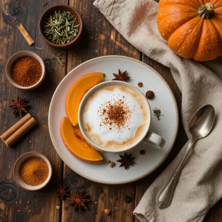 A homemade keto pumpkin spice latte served in a white mug with a sprinkle of cinnamon on top.