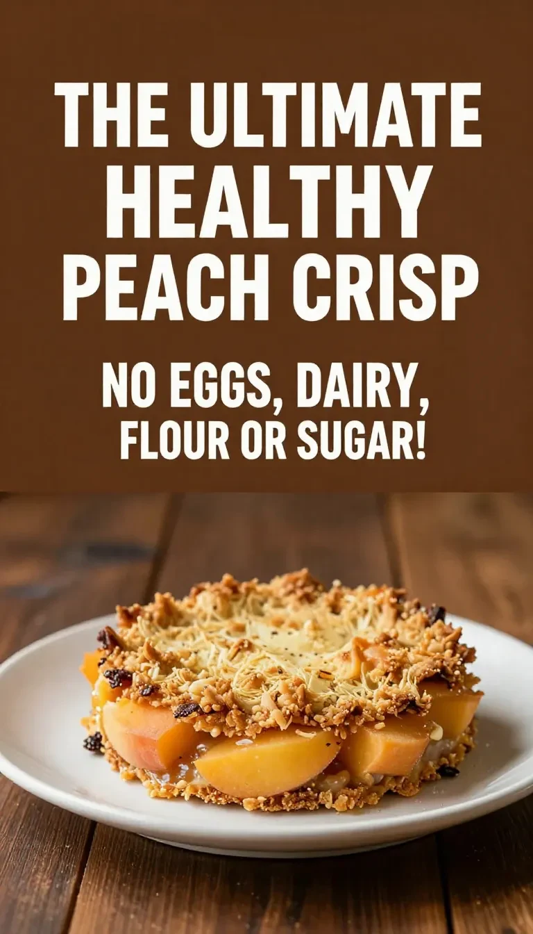 A freshly baked healthy peach crumble served in a white dish.