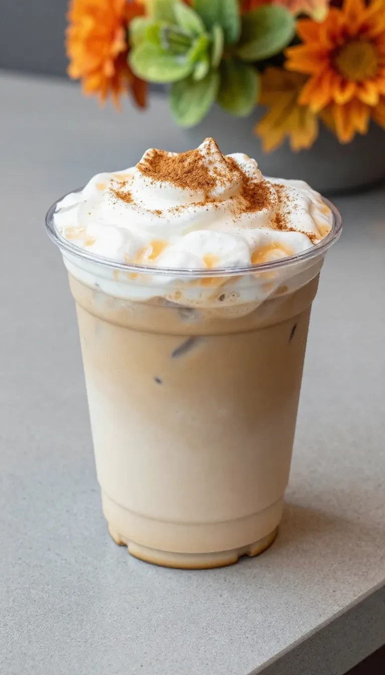 A glass of iced coffee with ice cubes and a straw on a wooden table.