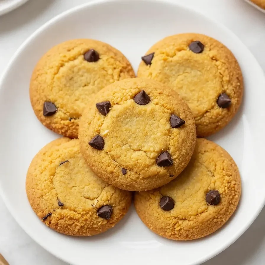 A plate of freshly baked chocolate chip pumpkin cookies on a wooden table.