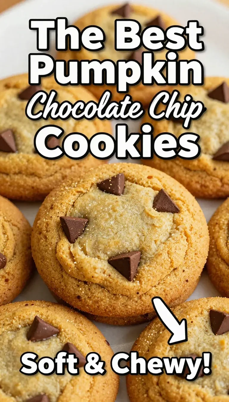 A plate of freshly baked chocolate chip pumpkin cookies on a wooden table.
