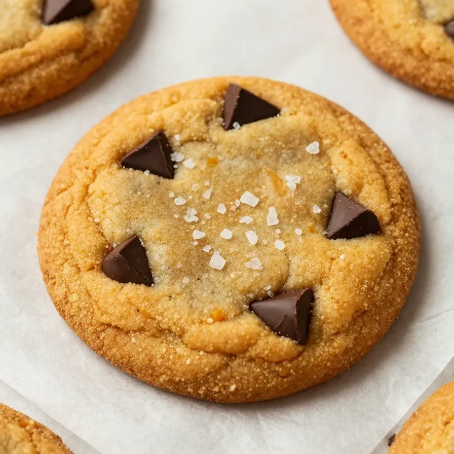 A close-up of freshly baked brown butter pumpkin chocolate chip cookies on a cooling rack.
