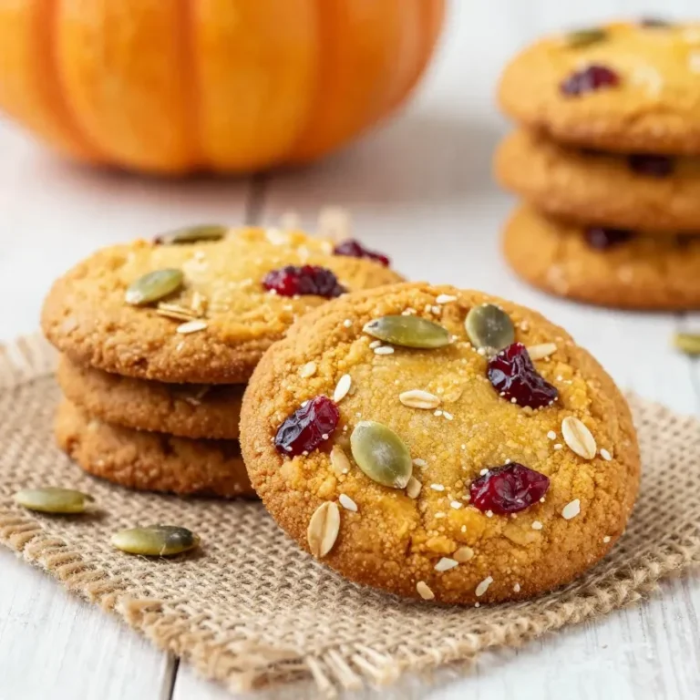 A close-up of pumpkin cranberry breakfast cookies on a wooden surface.