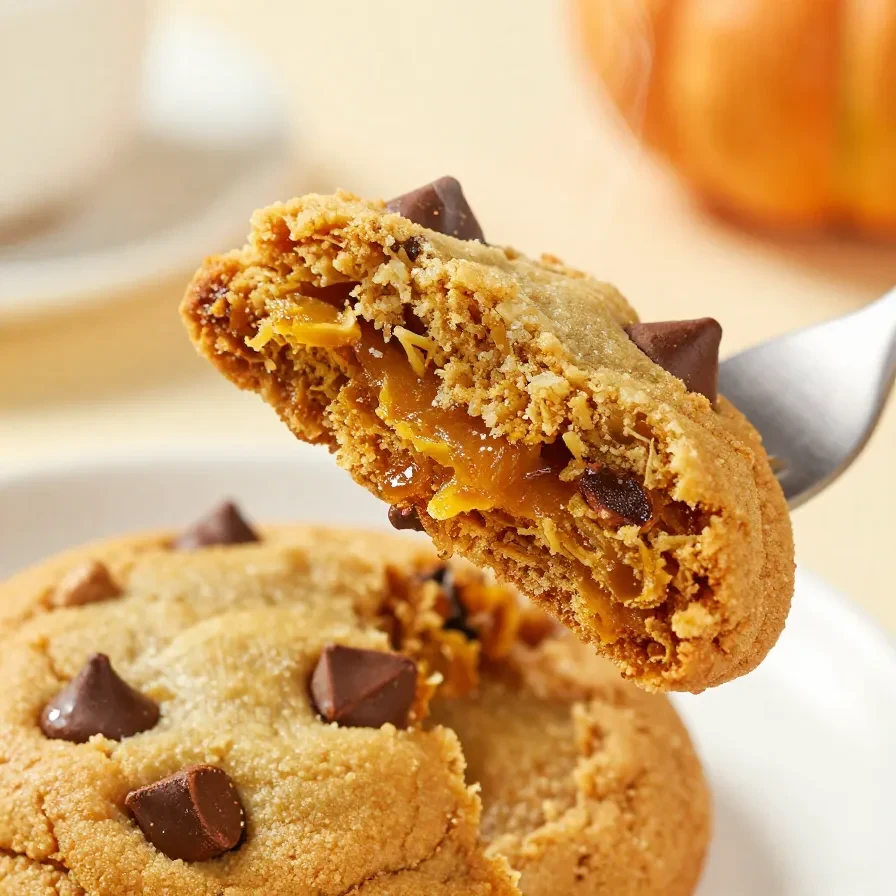 A plate of chewy gluten-free pumpkin cookies with chocolate chips, freshly baked and ready to serve.