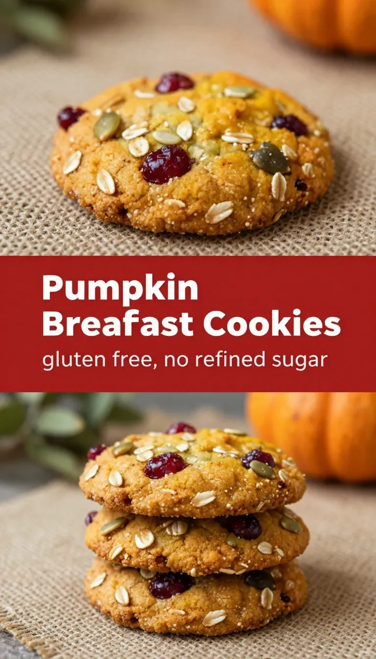 A close-up of pumpkin cranberry breakfast cookies on a wooden surface.