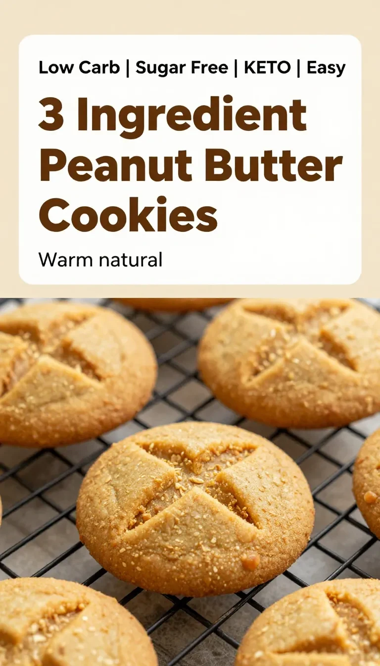 A plate of freshly baked sugar-free peanut butter cookies on a wooden table.