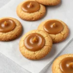 Close-up of homemade Biscoff cookies made with only three ingredients on a white plate.