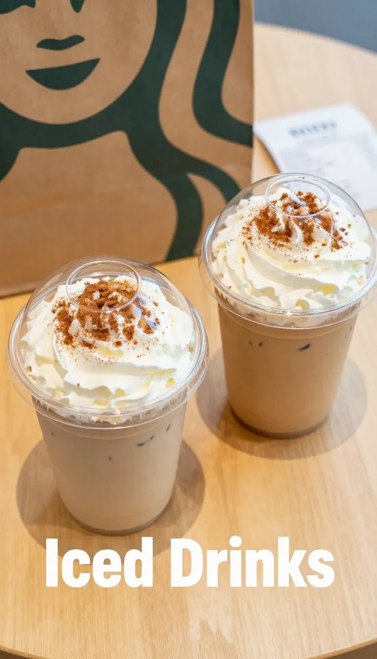 A glass mug filled with pumpkin chai tea topped with creamy cold foam on a wooden table.
