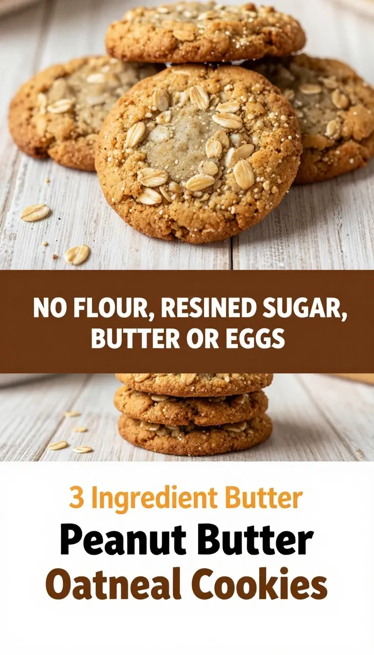 A plate of freshly baked healthy peanut butter oatmeal cookies on a wooden table.