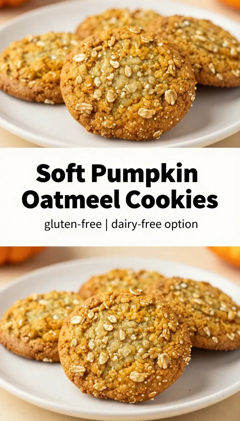 A plate of soft pumpkin oatmeal cookies with a warm, golden-brown color.