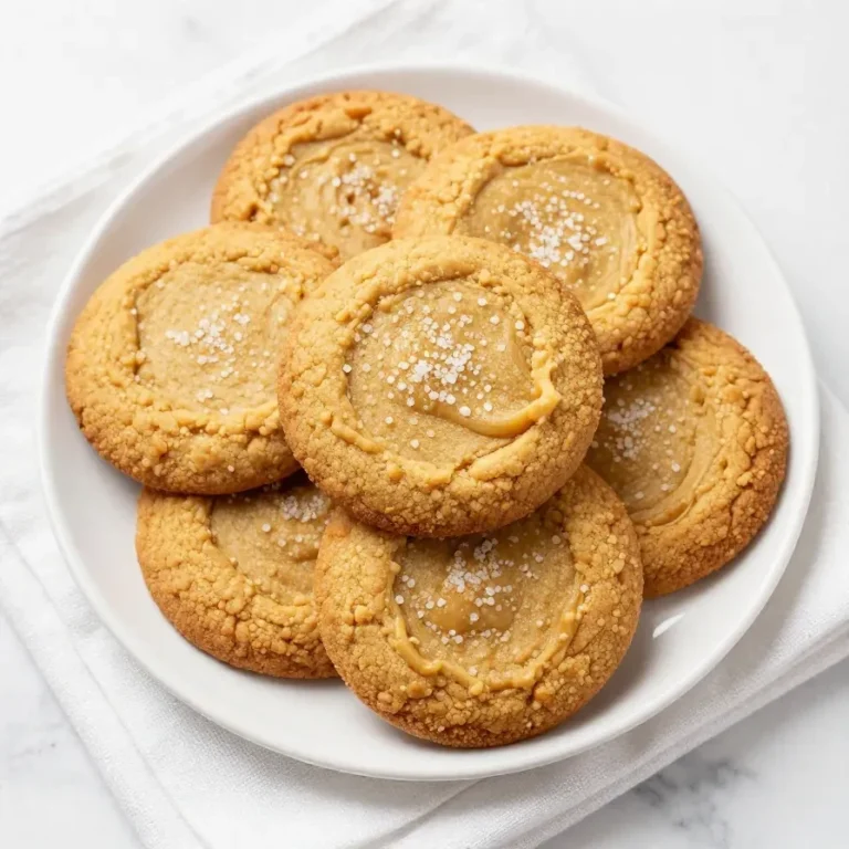 A plate of freshly baked peanut butter cookies made with brown sugar, placed on a wooden table.