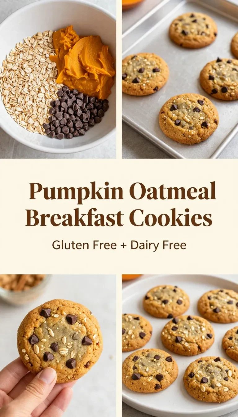 A plate of freshly baked gluten-free pumpkin oatmeal cookies surrounded by fall decorations.