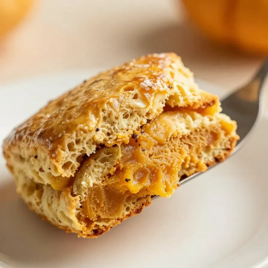 Freshly baked pumpkin scones served on a wooden table.