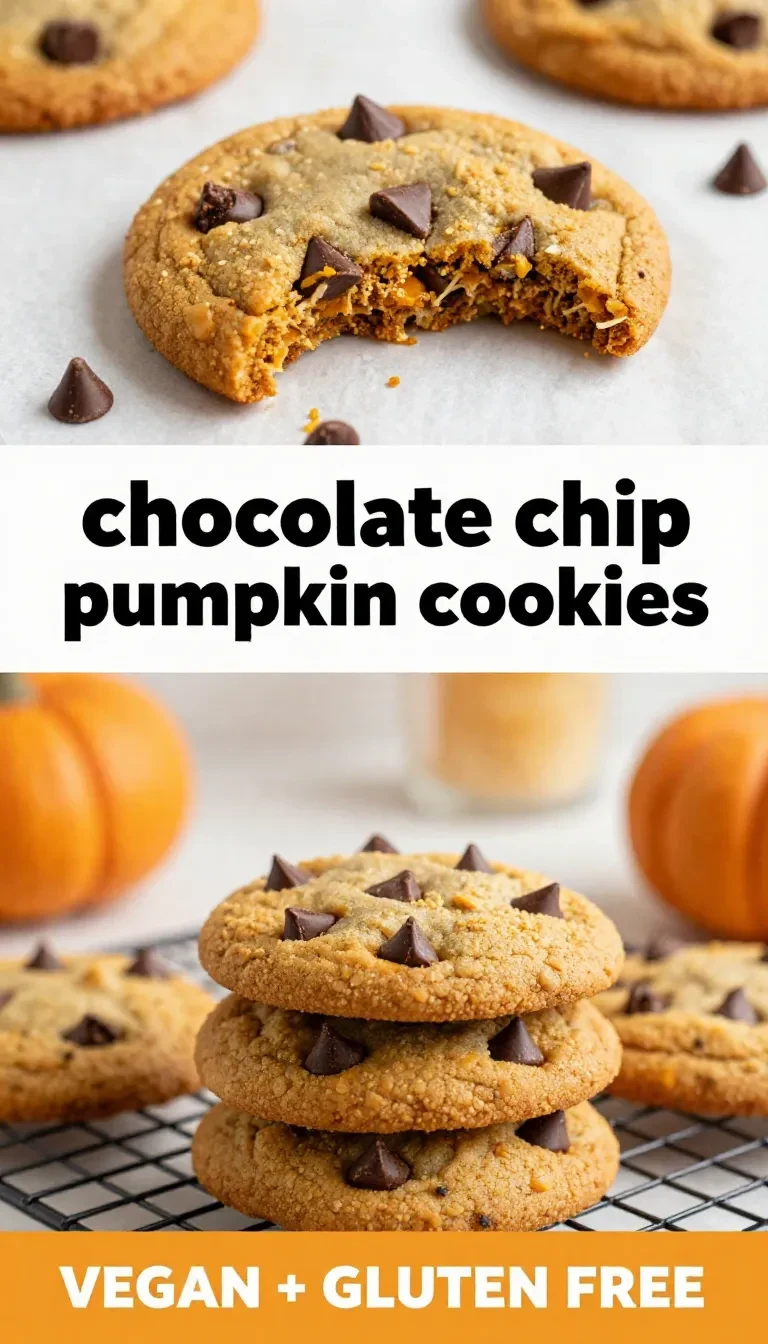 A plate of freshly baked vegan pumpkin chocolate chip cookies on a wooden table.