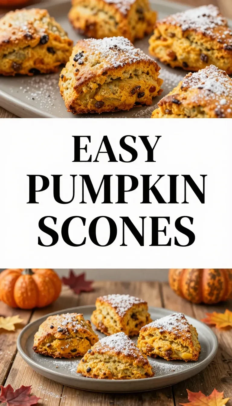 Freshly baked pumpkin scones served on a wooden table.
