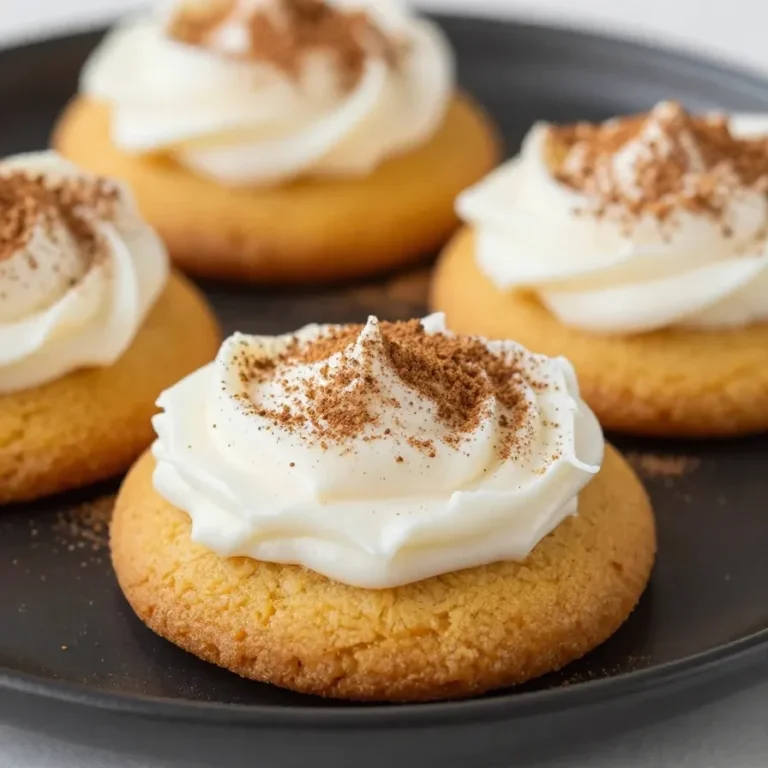 A plate of freshly baked low-calorie pumpkin cookies served on a wooden table.