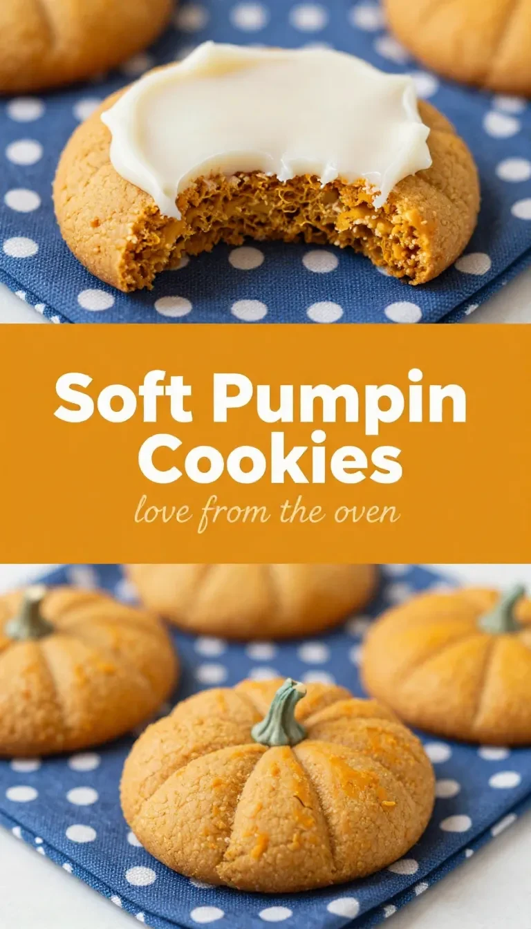 A plate of freshly baked soft pumpkin cookies with a light glaze on top.