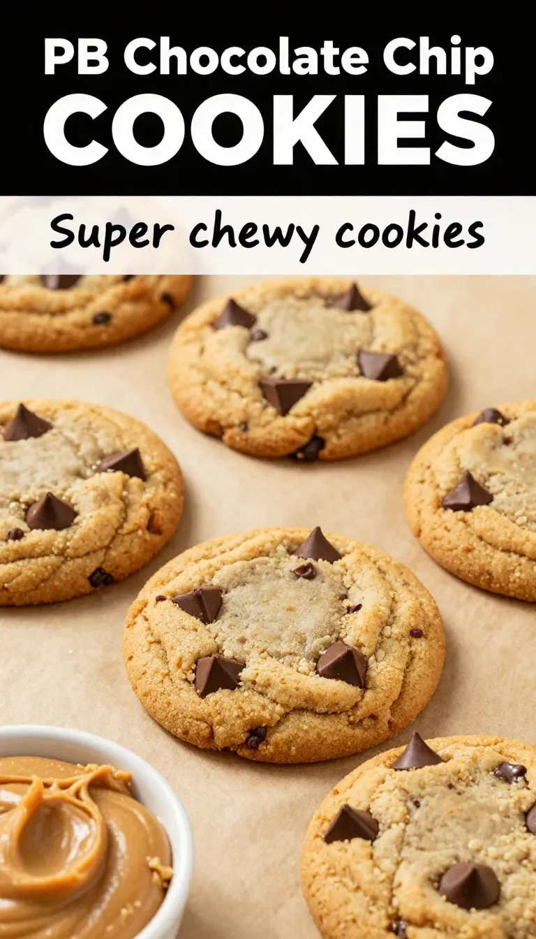 A plate of freshly baked peanut butter chocolate chip cookies on a wooden table.