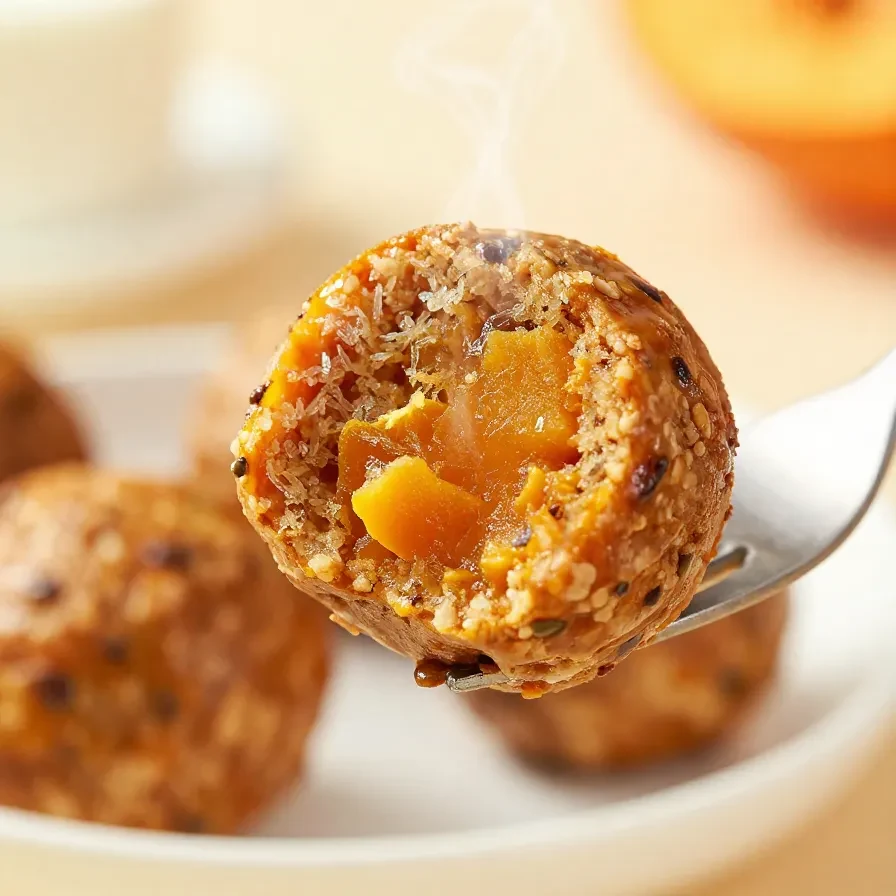 Close-up of homemade pumpkin spice protein balls arranged on a rustic wooden plate.