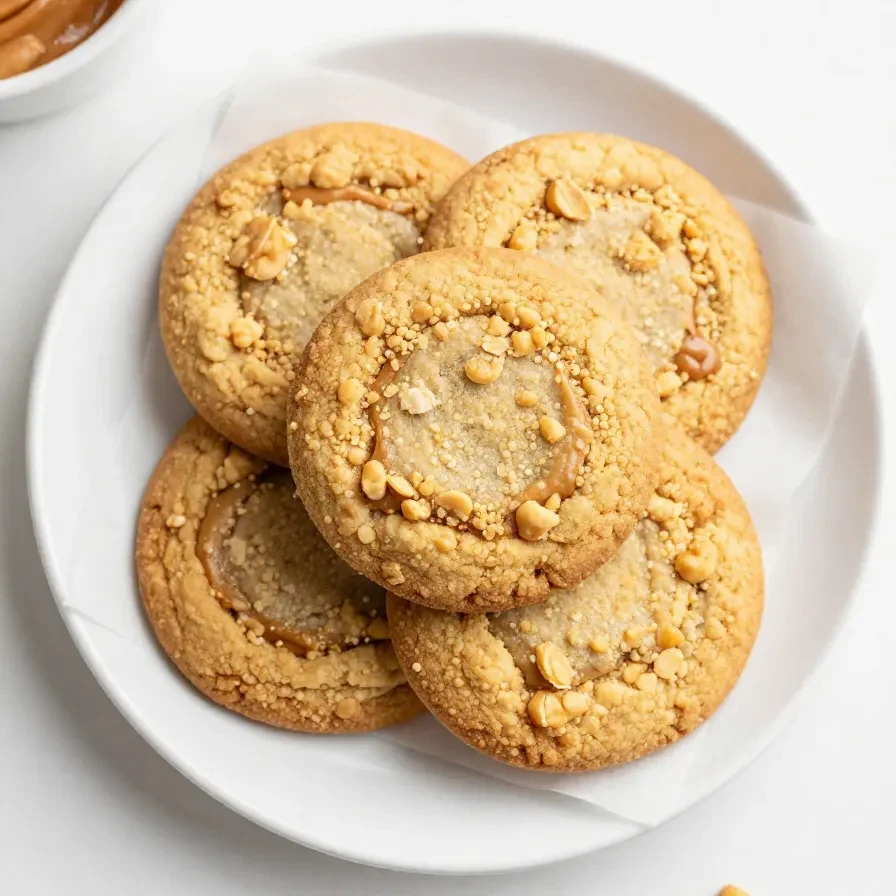 A batch of freshly baked peanut butter cookies on a cooling rack.